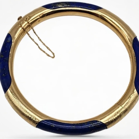 14K Gold Lapis Bangle Bracelet - Picture 10 of 16